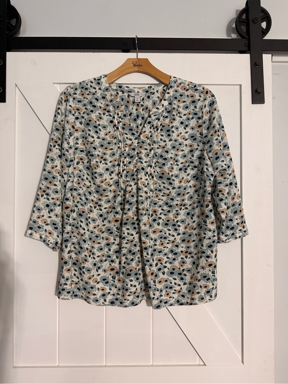 croft & barrow Light Blue Floral Pintuck Blouse